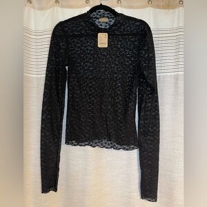 Free People Black Lace Long Sleeve Top